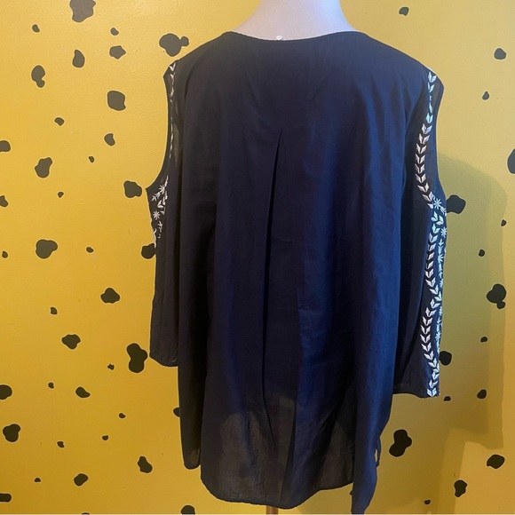 Embroidered Navy Blue Women's Top Cold-shoulder Blouse XXL Boho Chic Festival - Picture 4 of 6